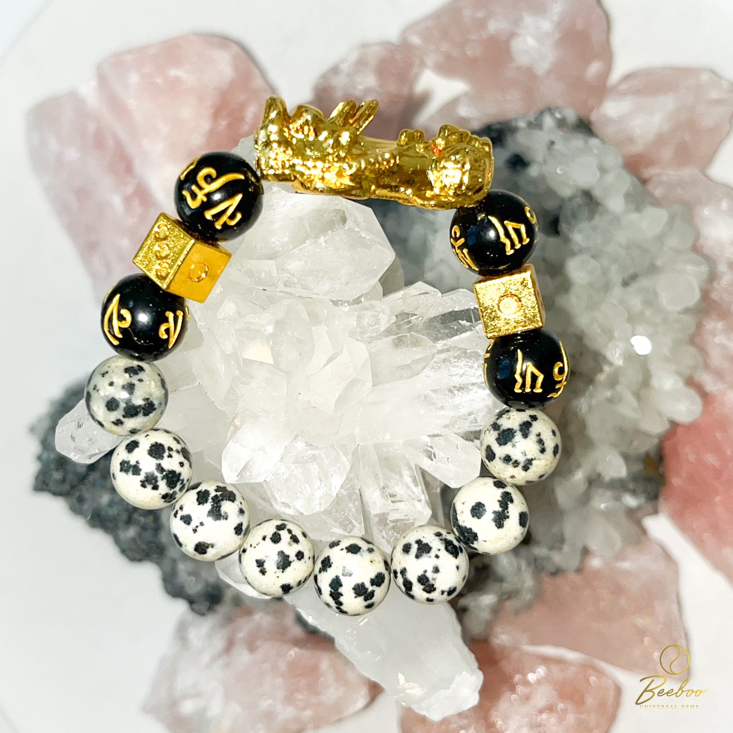 Dalmatian Jasper with Pixiu and Fortune Charm